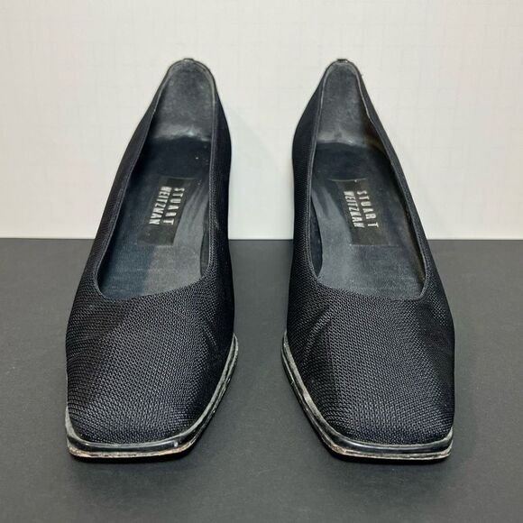 Womens STUART WEITZMAN Black Square Toe Block Heel Pumps / Size 7 Medium - Picture 2 of 8